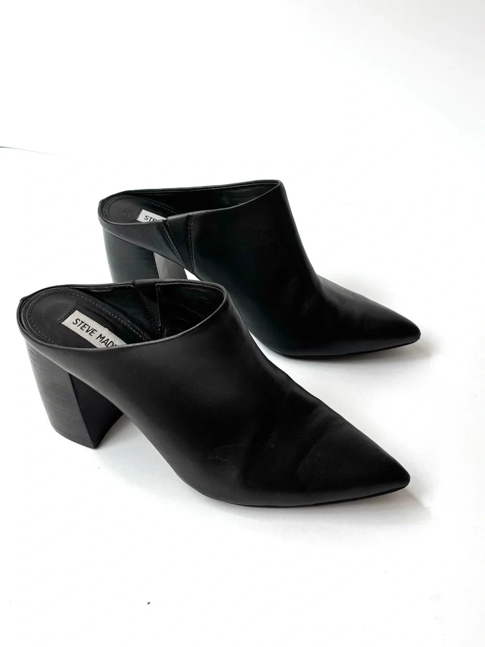 Steve Madden Black Pointed-Toe Leather Mule Heels size 8.5 - Picture 2 of 6